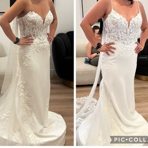 Ivory Lace Appliqué Bridal Gown with Sheer Bodice